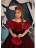 Off Shoulder Beaded Red Velvet Lace Tulle Gorgeous Flower Girl Dress